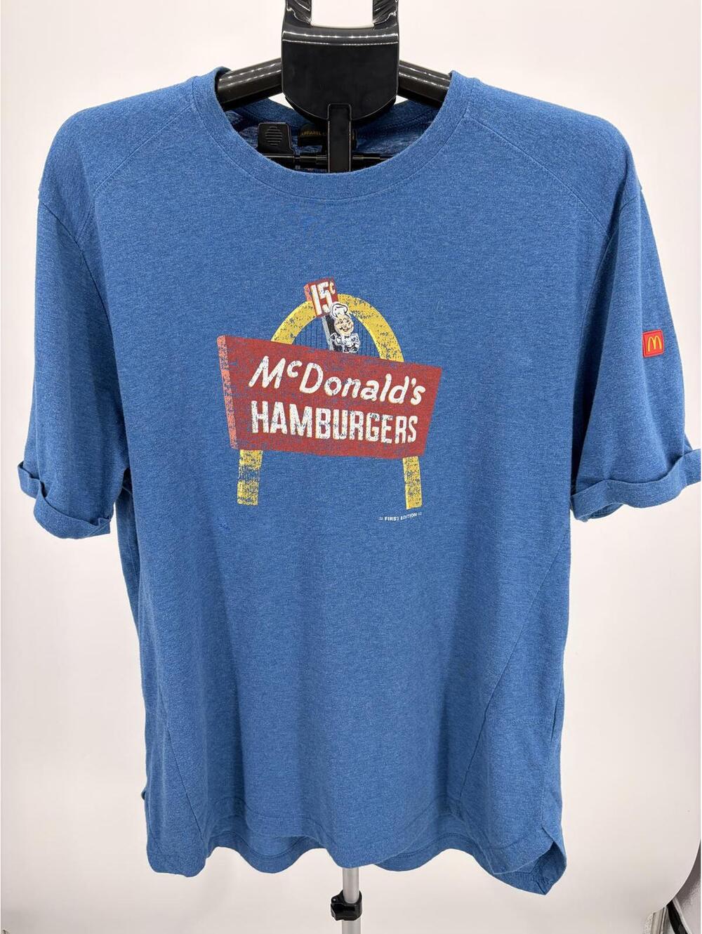 Vintage McDonald's 15¢ Logo Graphic T-Shirt Blue Casual Unisex Large